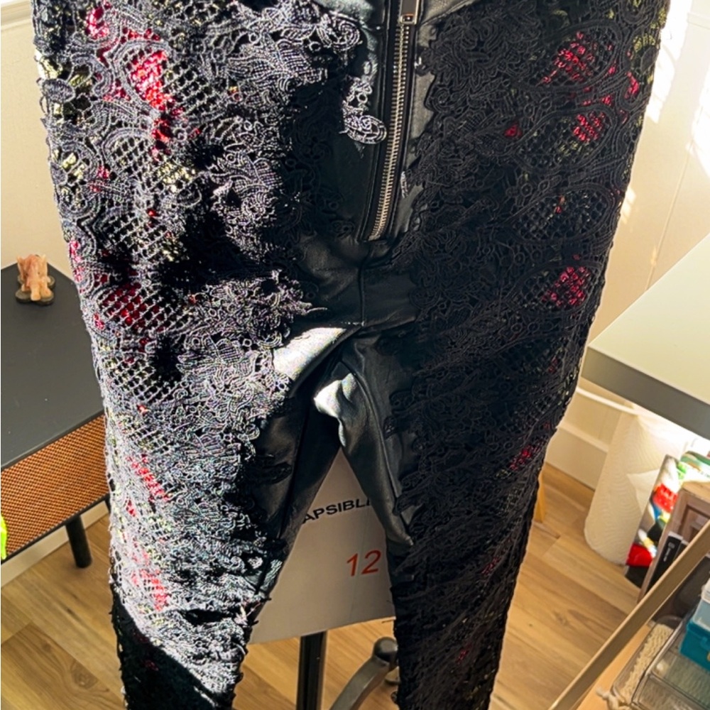 Topshop Black and Red Lace Flare Pants upcycled